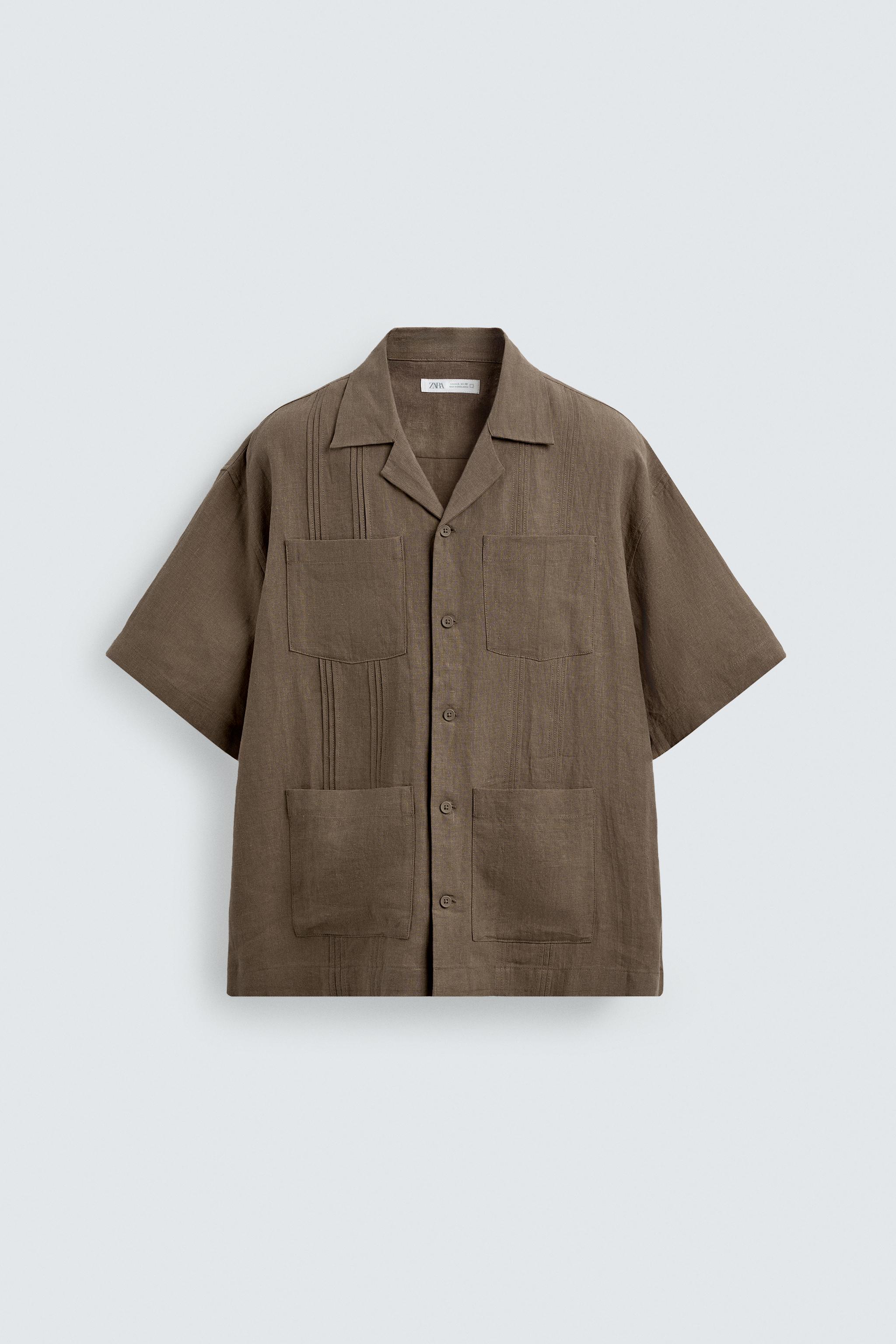 RELAXED FIT 100% LINEN SHIRT WITH PLEATED POCKETS